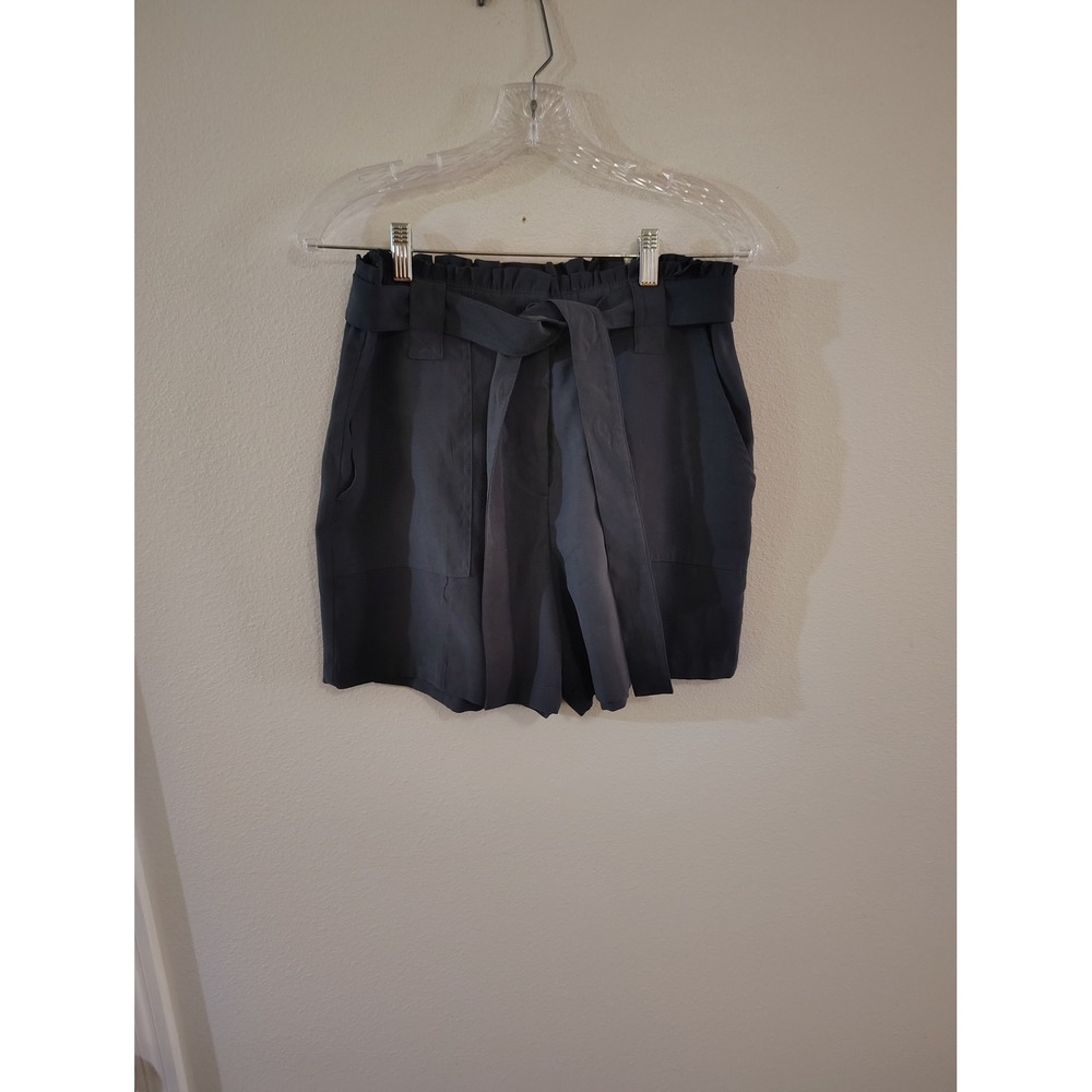 Nine West Womens Paperbag Waist Shorts Gray High Rise Tie Belt Size M